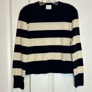 Allude Navy Blue White Stripe Cashmere Crew Sweater S